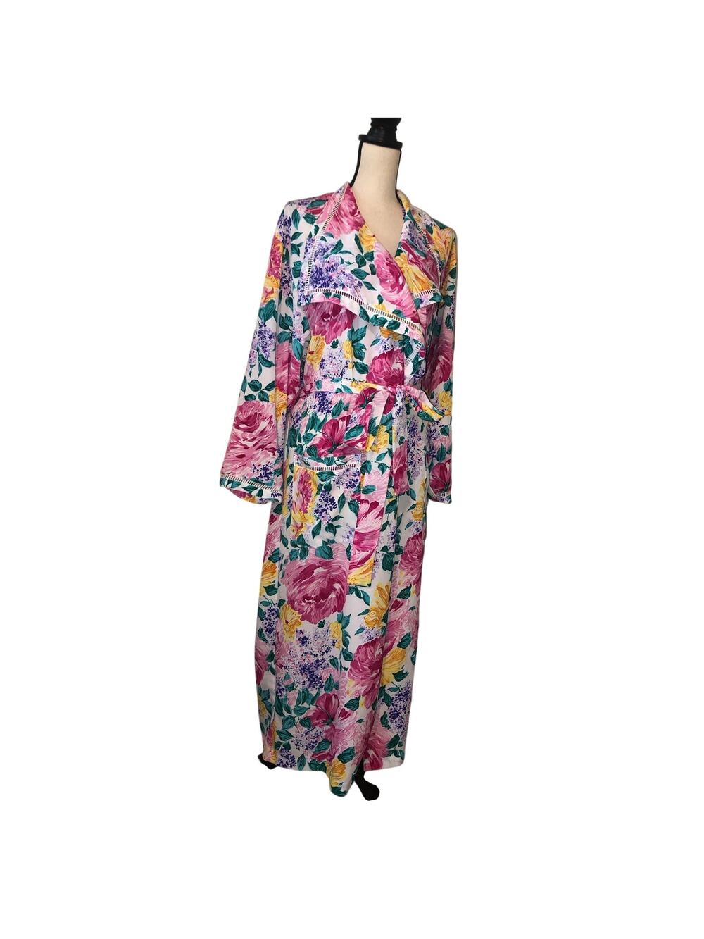 Vintage Victorias Secret Gold Label 90s Robe Size S White Floral Crochet Trim